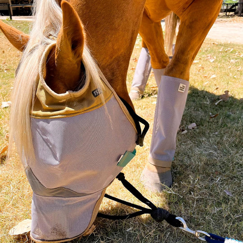 Horse Fly Boots - Horse Fly Protection, Fly Boots for Horses, Breathable Mesh [Set of 4], Heat-Reflective Light Grey, Adjust. Velcro, Durable Stays, Protective Leg Wear - PawsPlanet Australia