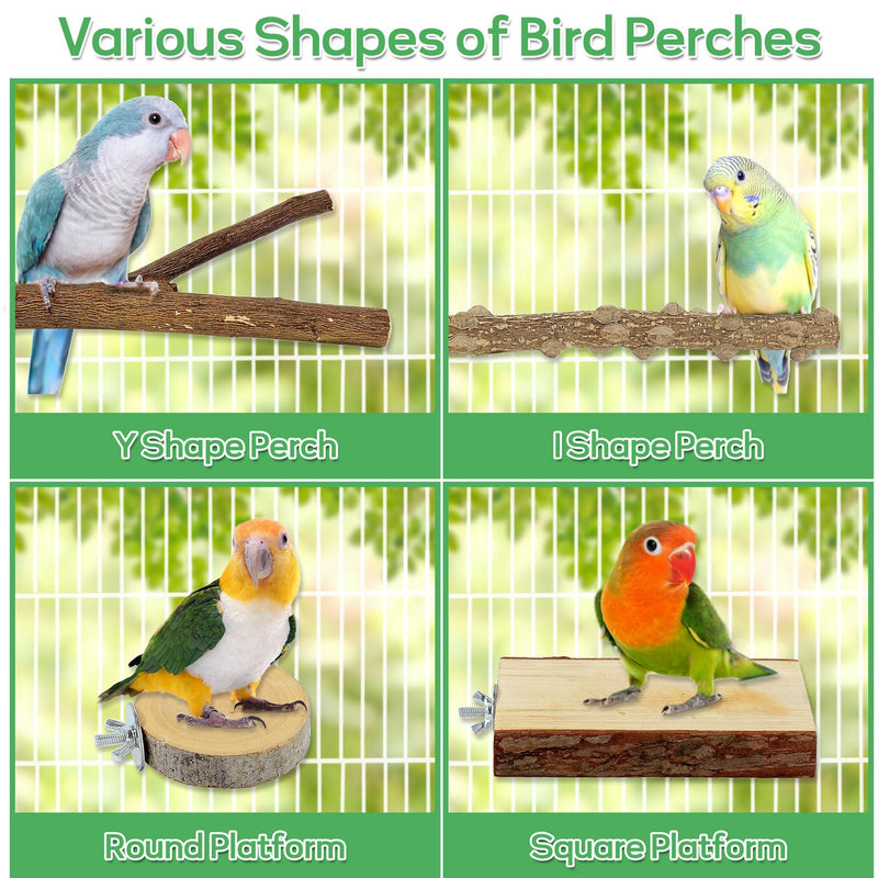 7PCS Natural Wood Bird Perches for Cage, Bird Parrot Parakeet Perch Stand, Bird Parakeet Cage Accessories, for Cockatiels Conure Budgies Small and Medium Parrots