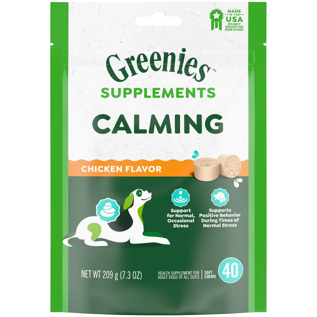 Greenies Supplements Calming Chews for Dogs Chicken Flavor, 40 Count Soft Chews Dog Calming Supplements, 7.3 oz. Container - PawsPlanet Australia