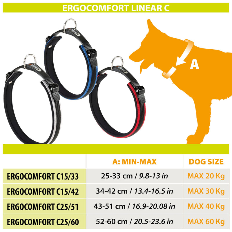 Ferplast Dog Collar ERGOCOMFORT, Collar for Small Size Dogs, Closure with Microadjustment, Soft Padding, Quick Release, Red 25-33 cm x 15 mm