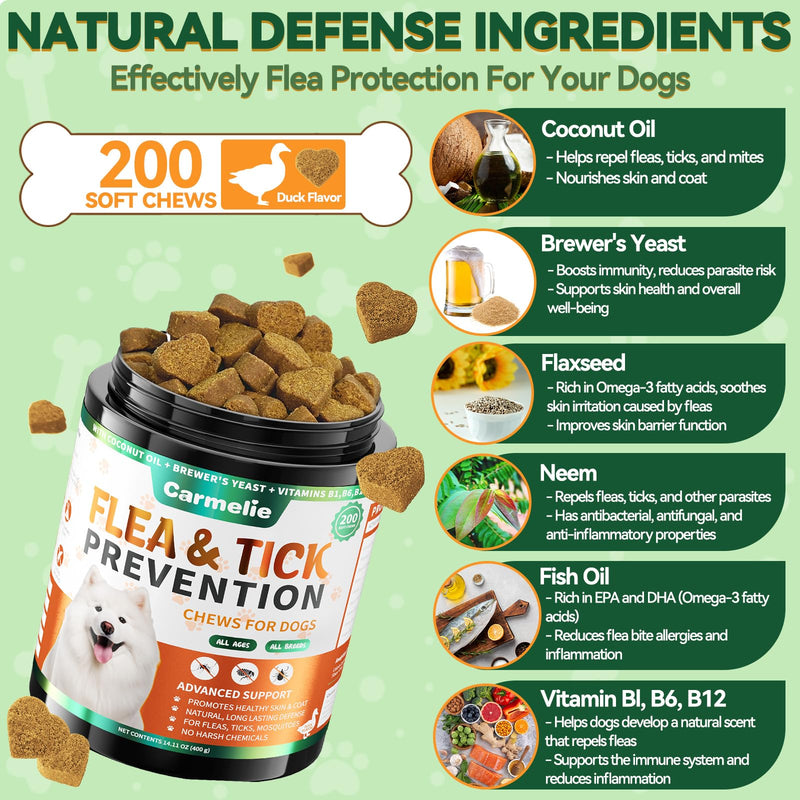 Dual Flavor Flea Chews Bundle - 200 Each - Natural Flea & Tick Prevention for Dogs - Oral Flea Support for All Breeds - Chicken & Duck Flavor Combo