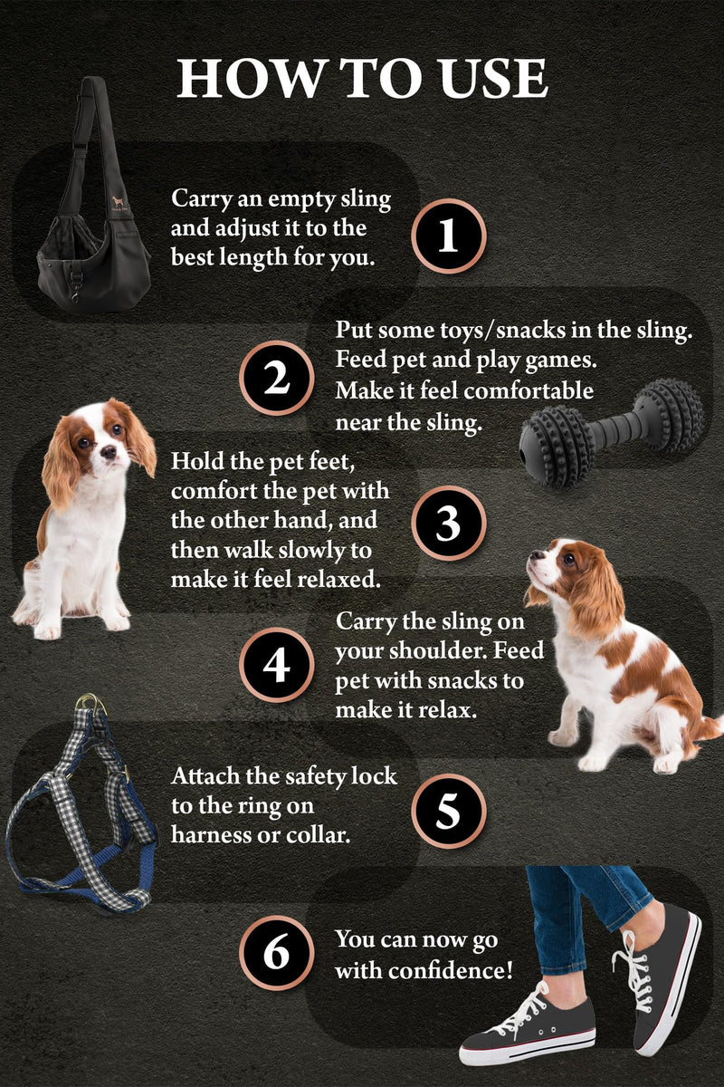 Noah & Paw Dog Sling Carrier for Small Dogs 5-18lb, Dog Sling for Small Dogs and Cats, Dog Carrier with Adjustable Padded Strap, Premium Twill, Lined with Fur, Double Safety Feature, Machine Washable Black 18.0"L x 10.0"W x 6.5"H - PawsPlanet Australia