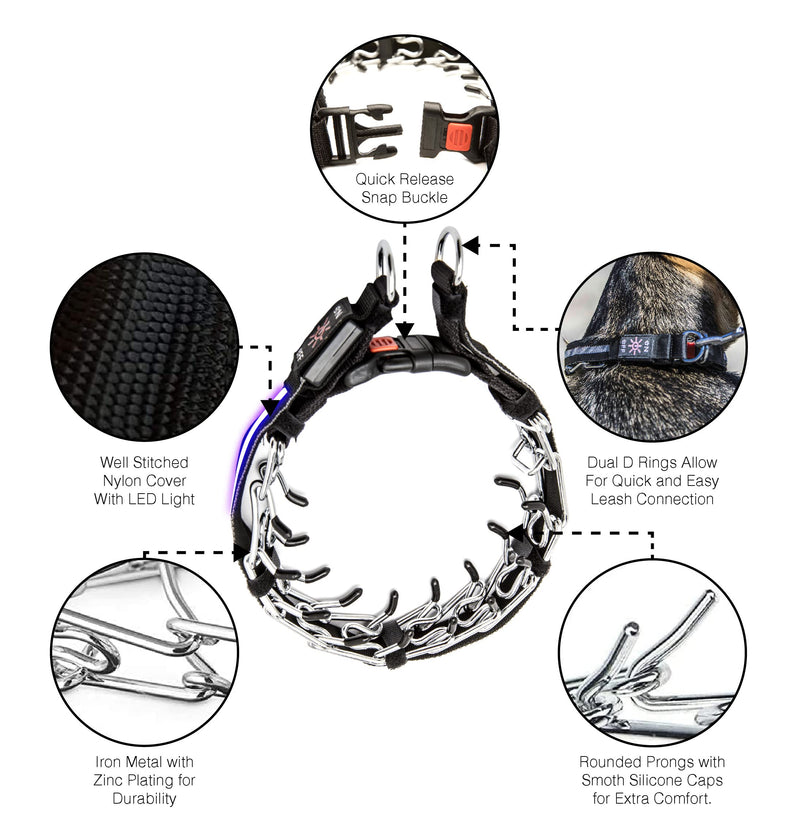Nala’s World Dog Prong Training Collar, No Pull Pinch Safety Collar with LED Light, Comfort Tips and Quick Release Snap Buckle, for Small, Medium & Large Dogs - PawsPlanet Australia