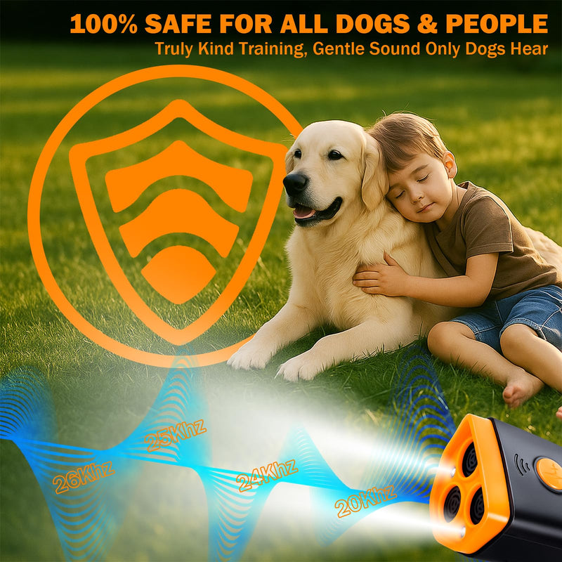 Dog Bark Deterrent Device, Ultrasonic Anti-Barking Device for Dogs Training, Safe and Effective, Up to 35FT Long Range Rechargeable & Portable Bark Shield Indoor and Outdoor Use, Orange - PawsPlanet Australia
