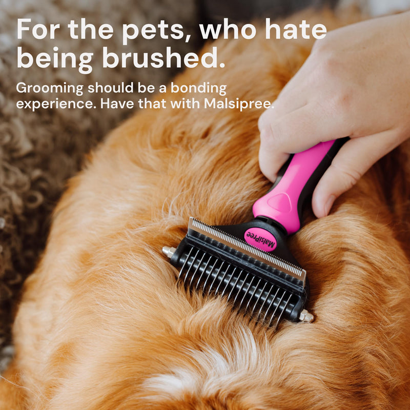 MalsiPree Pet Grooming Brush and Undercoat Rake for Dogs and Cats, 2-in-1 Pink Deshedding & Dematting Tool for Mats & Tangles - Pet Dematting Brush - PawsPlanet Australia