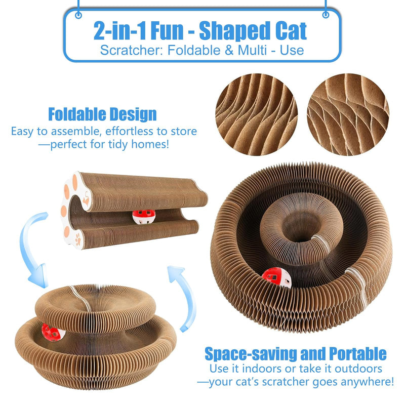 2 Pack Kitty Kurls Cat Scratcher, Magic Organ Cat Toy Scratching Board with Bell Balls, Reversible Corrugated Cardboard for Pet Claw Care Style 1 - PawsPlanet Australia