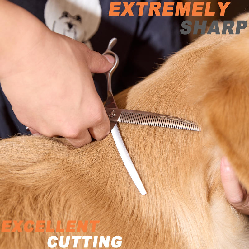High-end Professional Dog Grooming Curved Thinning Scissors Teeth Blending Shears Pet Texturizing Thinner Blender Shears 7 Inch Extremely Very Sharp Made Of Stainless Steel Alloy For Dog Cat Groomer Matte Silver Curved Thinning 7inch - PawsPlanet Australia