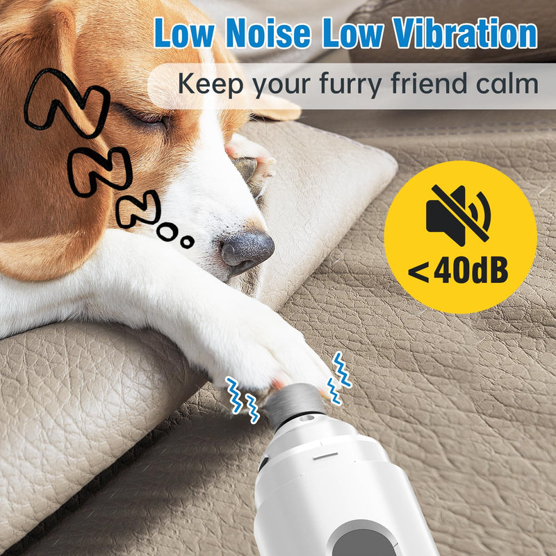 Dog Nail Grinder, 7-Speed Quiet Electric Dog Nail Trimmers, Dog Nail Clippers with Sponge Dust Collection & File for Small Medium Large Dogs, Rechargeable Pet Paw Grooming Supplies Kit White - PawsPlanet Australia