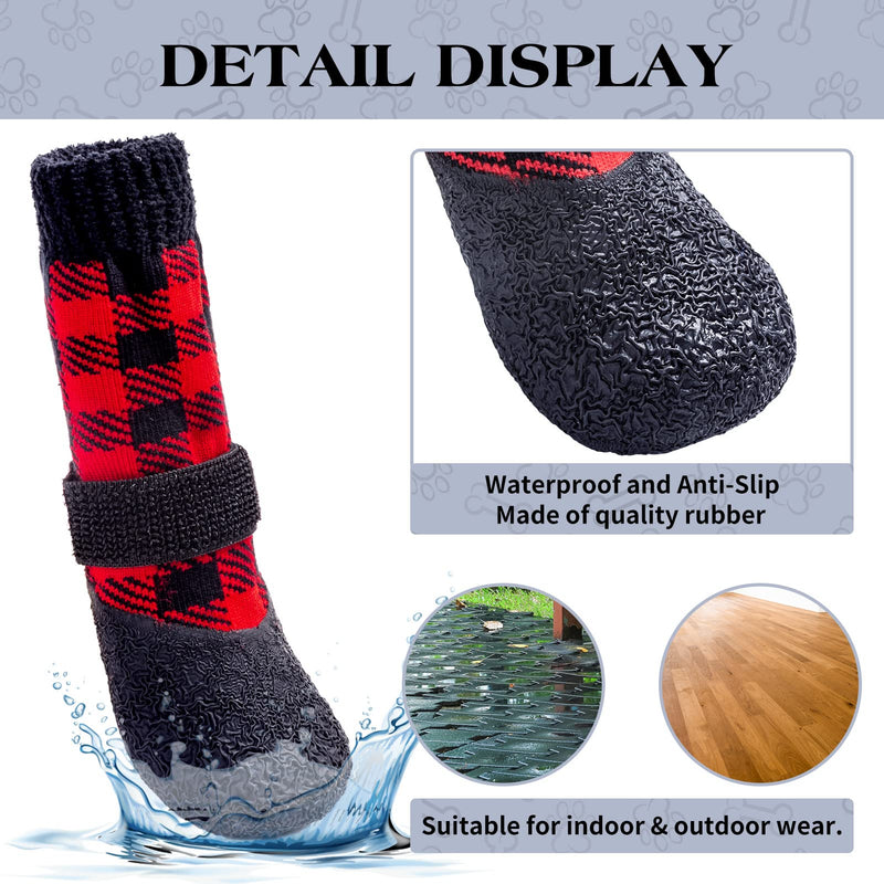 BINGPET Anti-Slip Dog Socks,Waterproof Paw Protectors with Reflective Straps Traction Control for Indoor & Outdoor Wear, 4pcs Red XX-Large - PawsPlanet Australia