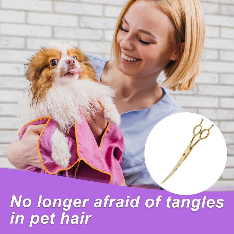 Dog Grooming Scissors, with Ergonomic Handle, Pill Popper for Cats, Upper Bend Shears, Stainless Steel Curved Shears for Dogs Cats, 7.5inch Golden - PawsPlanet Australia