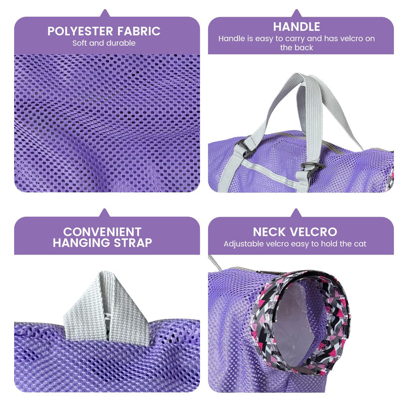 Cinf Cat Bathing Bag(Free Muzzle) Breathable Mesh Anti Scratch Adjustable Cat Grooming Bag for Nail Trimming, Bathing Soft Cat Washing Bag(Taro) L L-Drama Cat Taro
