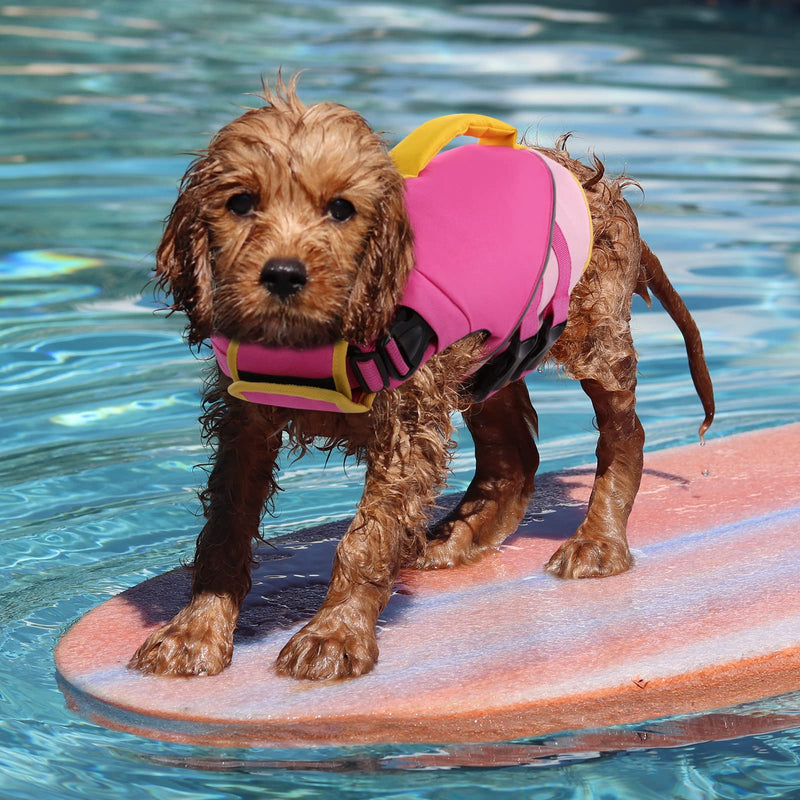 Queenmore Dog Life Jacket,Dog Life Vest for Swimming Boating,Life Jackets for Small Large Medium Dogs,Ripstop Pet Life Vests with Strong Rescue Handle (X-Small, Pink/Fuchsia) X-Small - PawsPlanet Australia