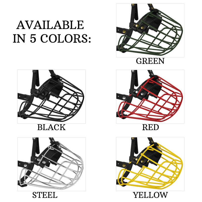 Pitbull Dog Muzzle Metal Mask Amstaff Secure Wire Basket Adjustable Durable Leather Straps for Large Dogs (Black) Black - PawsPlanet Australia