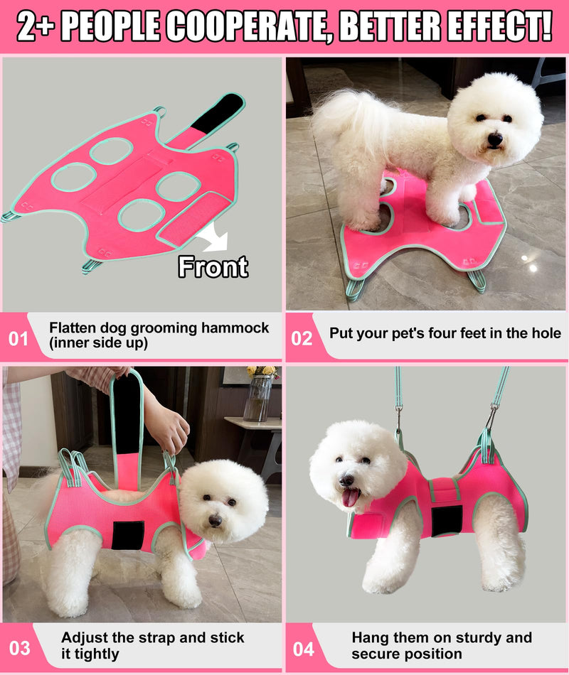 Dog Grooming Hammock,XS Pink Hanging Harness Holder for Nail Clipping/Trimming,Grooming Sling Hanger with Thick Fabric Neck Support,Strap Restraint for Claw Care X-Small 8-14 LB/Pink - PawsPlanet Australia