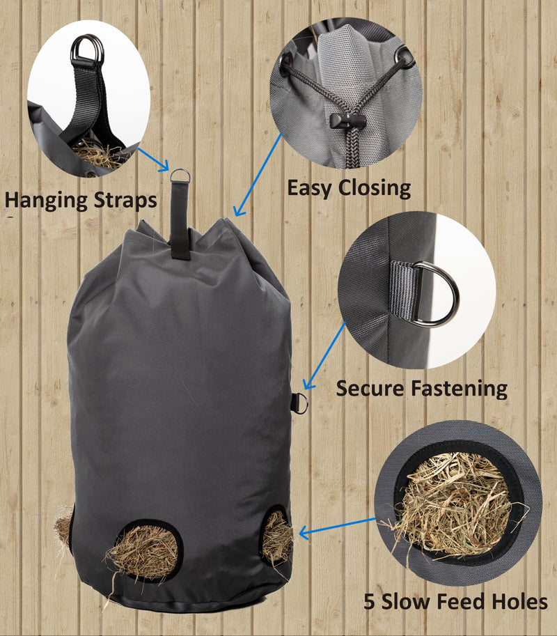 Hay Bags for Horses - Super Strong & Tough 1200D Oxford Haybag - Tote with New Advanced Slow Feed Function - Bag to Feed Hay to Horse, Donkey, Goats - Keeps Stable and Trailer Clean - PawsPlanet Australia