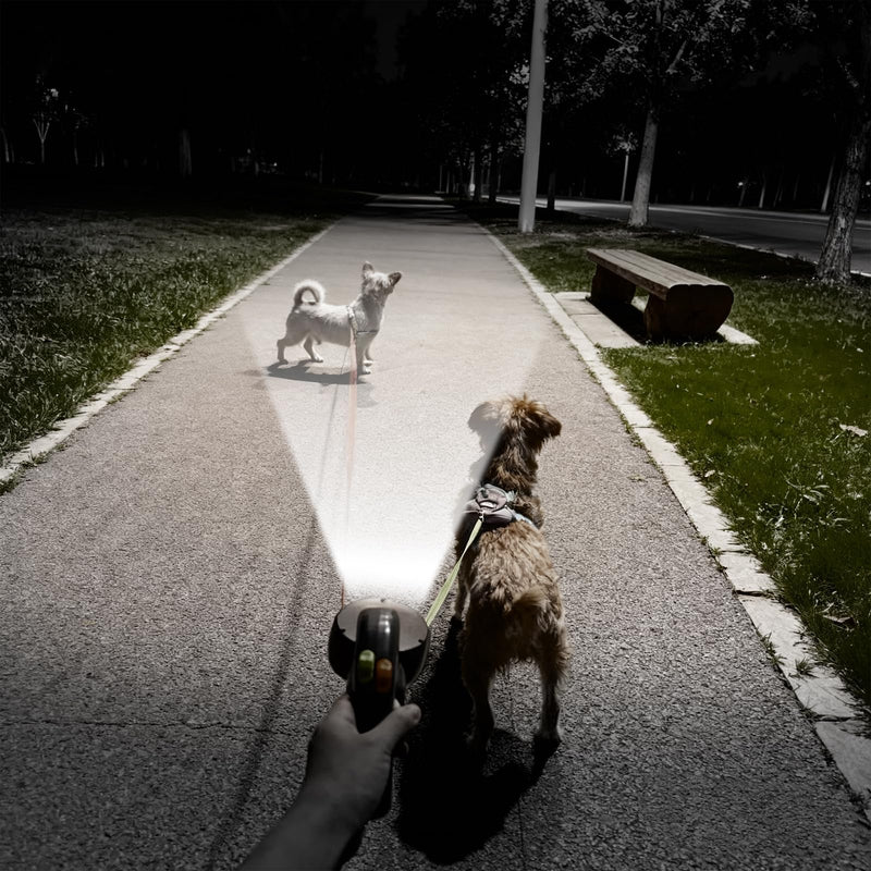 Retractable Double Dog Leash, Automatic Leash 1 Tow 2 with Flashlight and Bag Dispenser