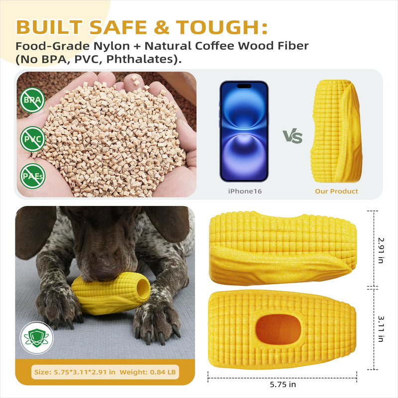 Interactive Dog Toys for Aggressive Chewers, Indestructible Dog Toy to Keep Them Busy, Corn-Shaped Durable Dog Chew Toys for Large & Medium Breeds, Frozen Treat Holder for Anxiety Relief & Dental Care