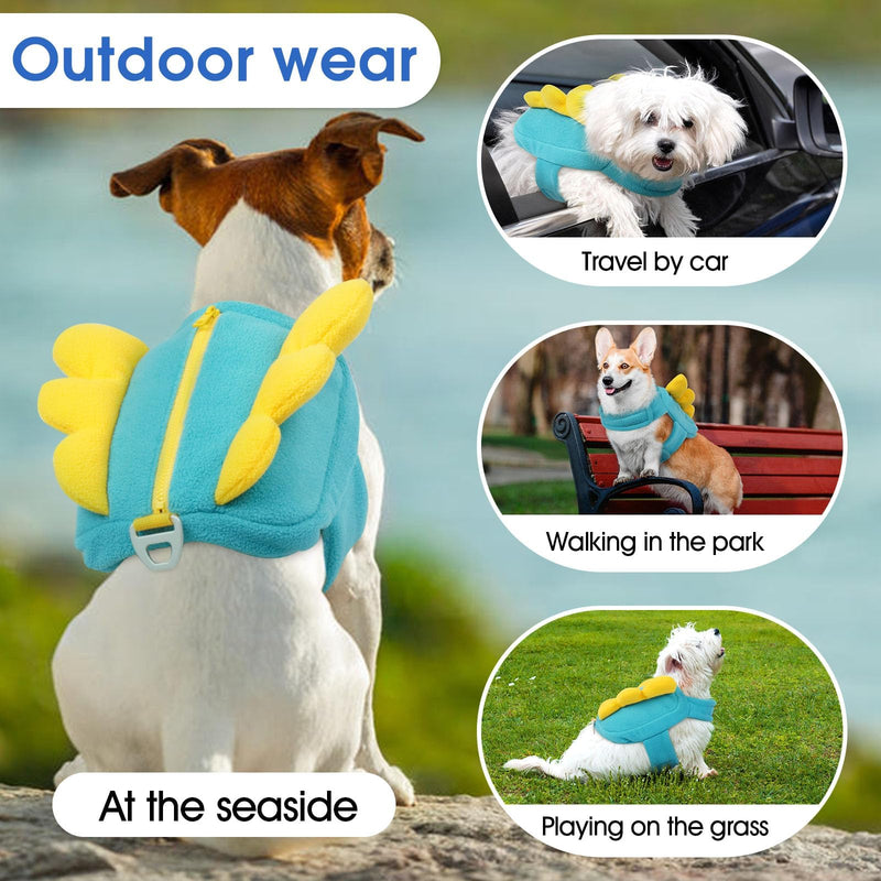 Adjustable Small Dog Backpack Harness with Pockets,Lightweight for Shih Tzu to Wear with D-Ring,Cute Carrier Backpack for Outdoor Daily Travel,Spring Colorblock Wing(Blue,S,3-7lb) Turquoise - PawsPlanet Australia