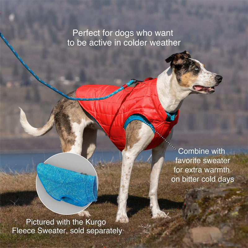 Kurgo Dog Jacket | Reversible Winter Coat for Dogs | Fleece Vest for Pets | Reflective | Wear with Harness | Water Resistant Loft Jacket | For Small Medium Large Pets (Blue/Orange, Large) (K01849) Large (Pack of 1) Coastal Blue/Orange