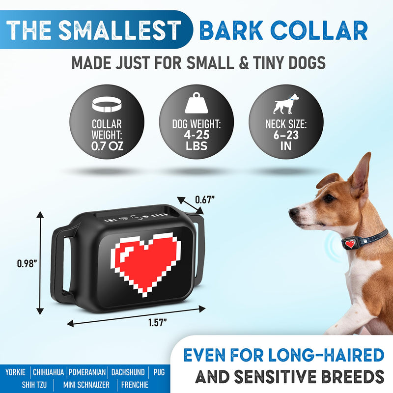 Bark Collar for Small Dogs 5-15 lbs with Magnetic Charging – No Shock, 3 Beep & Vibration Modes, 5 Sensitivity Levels – Humane Stop Anti-Barking Device – Dog Training Bark Collar (Black/Red Heart) Black/Red Heart - PawsPlanet Australia