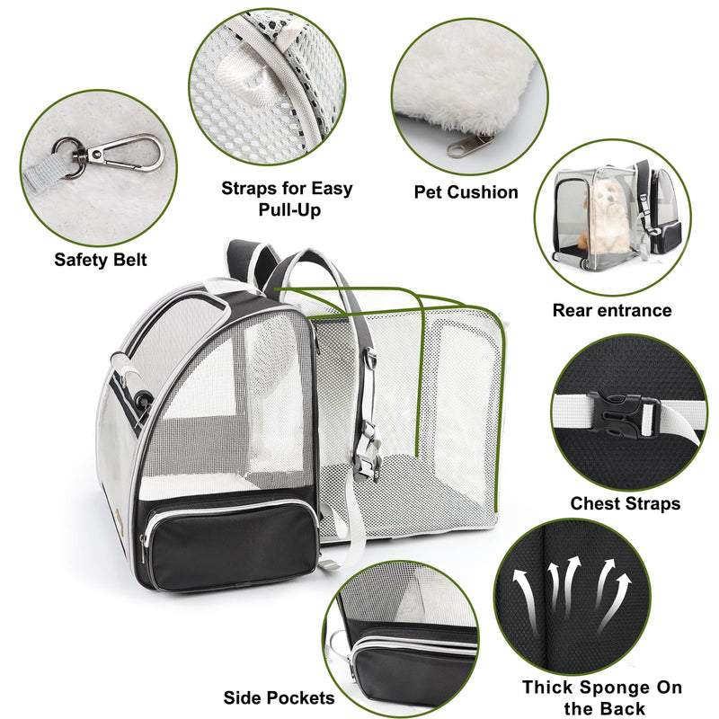 Texsens Pet Backpack(Expandable-Black) & Ear Care Wipes Combo‌ - PawsPlanet Australia