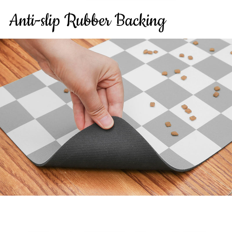 Ralxion Checkered Dog Feeding Mat, Absorbent Mats for Dog Food and Water Bowl, Dispenser, Retro Modern Aesthetic Preppy Grey Checkerboard Pet Placemat for Dogs, Cats, Puppy Accessories, 12" X19” Grey Checkered 12*19 - PawsPlanet Australia