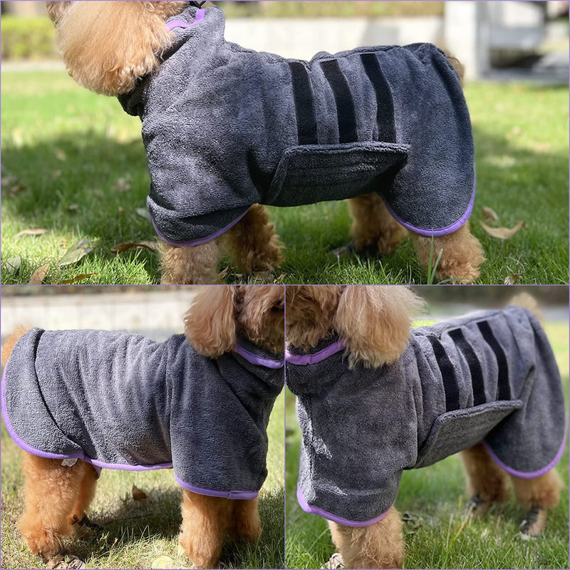 Dog Drying Coat Bathrobe Towel,Microfibre Material Fast Drying Super Absorbent Dog Bath Robe, Pet Quick Drying Moisture Absorbing with Adjustable Collar and Waist XXX-Large Grey - PawsPlanet Australia