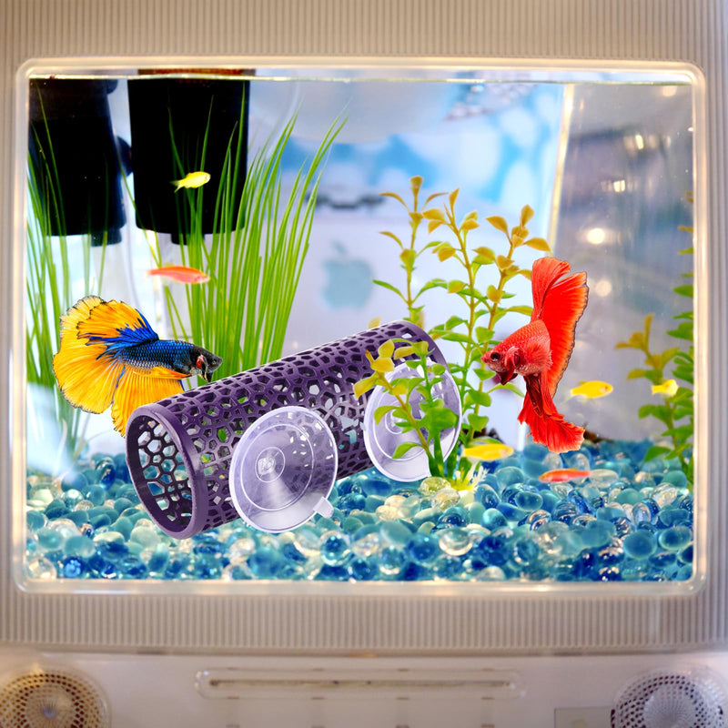 betta cave,Purple Betta Fish Tunnel with Holes for Small Fish Shrimp habitat Betta toys Shelter Hideaway betta Hammock Tube house betta fish tank decorations Put plants,moss aquarium ornament L1