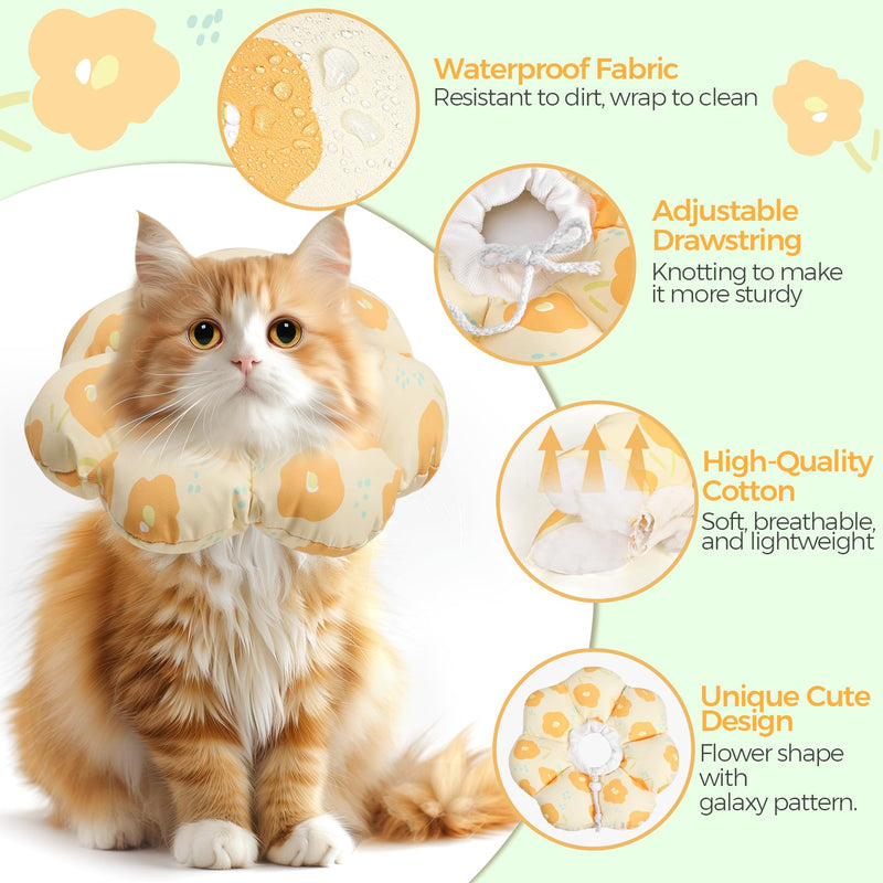 ComSaf Cat Cone Collar Soft - E Cat Collar Cones to Stop Licking After Surgery, Recovery Elizabethan Collar Cone for Cats, Soft Collar Cone for Medium Cats, Waterproof & Lightweight, Yellow Flower, M M (Neck:6.5-10 in)