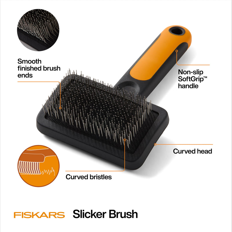Fiskars Pet, Cat and Dog Brush, Fine Bristles & SoftGrip Handle for Gentle Grooming and Deshedding, Cat and Dog Supplies, Orange/Black Slicker Brush - PawsPlanet Australia