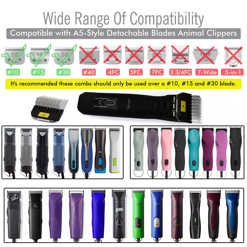 Professional A5-Style Animal Clipper Stainless Steel Color-Coded Snap-on Attachment Guard Guide Comb, 1/8"-1" Compatible with Wahl KM Series Oster A5 Andis Detachable Blade Pet Dog Groomers (#5-5/8") #5-5/8" - PawsPlanet Australia