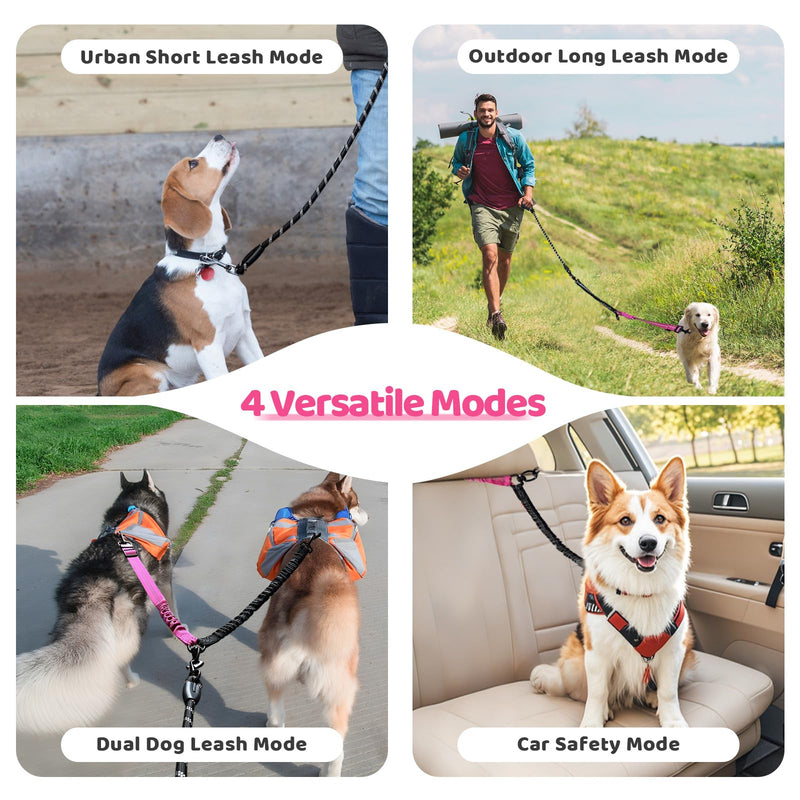 Double Dog Leash - 360°Swivel Tangle Free Splitter Attachment, 2 Dogs Multi-Functional Leashes, Dual Rope for Outdoor Walk Train Small Medium Large Two Pet, Fuchsia - PawsPlanet Australia