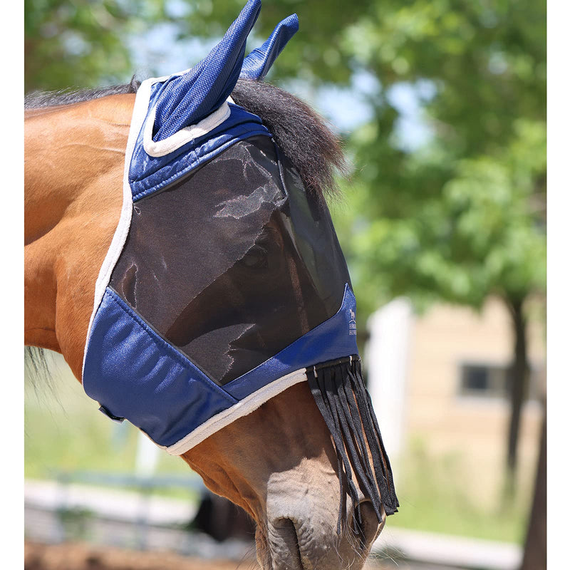 Harrison Howard CareMaster Horse Fly mask with Ears and Nose Fringe Fly Protector Defender Mask Navy M Cob Cob (Medium) - PawsPlanet Australia