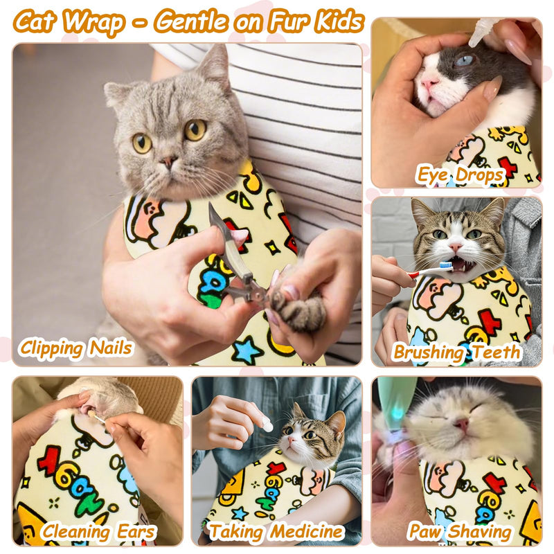 BABORUI Cat Grooming Wrap for Cutting Nails - Self-Adhesive Cat Swaddle Wrap with Nail Clipper Nail Cover, Anti-Scratch Cat Burrito Wrap for Nail Trimming, Cat Grooming Supplies - PawsPlanet Australia