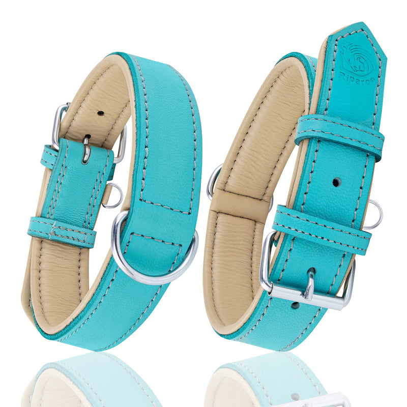 Riparo Genuine Leather Padded Dog Heavy Duty K-9 Adjustable Collar XL Aqua - PawsPlanet Australia