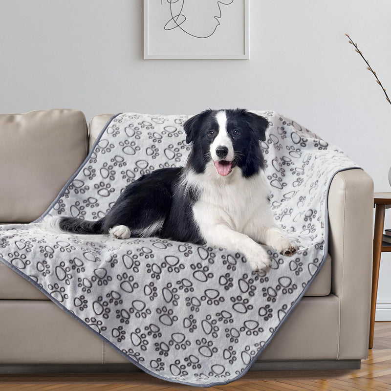 Stuffed Premium Soft Dog Blanket, with Flannel Grey Cute Paw Print, 43 * 66 inches, Cat Blanket Puppy Supplies Dog Products Stuff Essentials 42x66 inches - PawsPlanet Australia