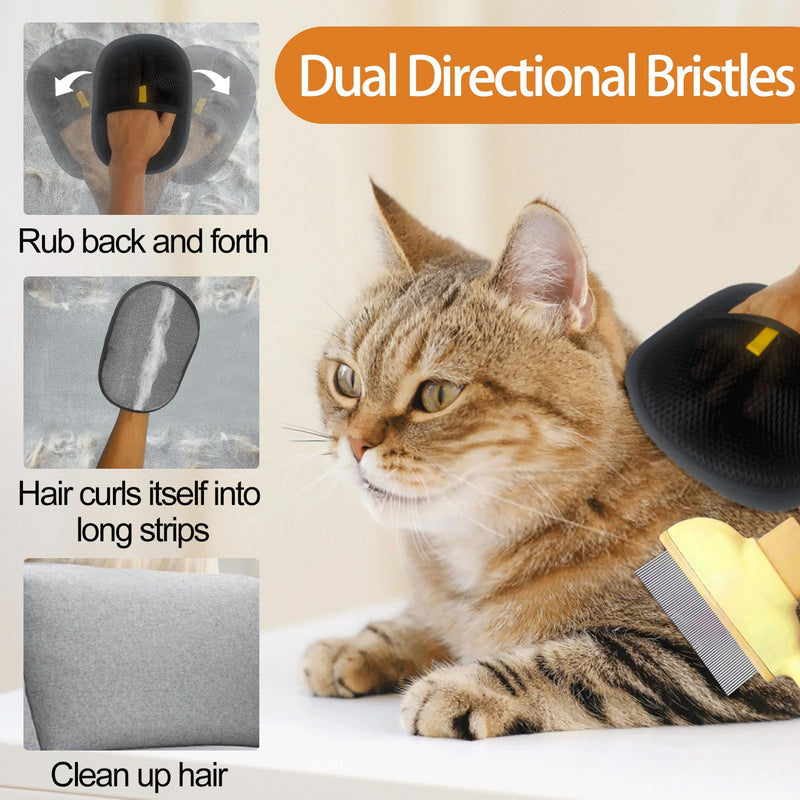 Pet Hair Removal Glove, Pet Flat Tooth Comb, 2Pcs, Pet Grooming Glove and Undercoat Rake Deshedding Tool Set for Dogs Cats Hair Removal Brush Kit for Shedding Control, Magic Brush - PawsPlanet Australia