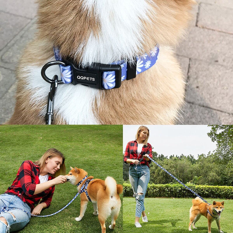 QQPETS Dog Harness Collar Leash - No Pull Pet Adjustable Back Clip Halter Basic Collar Heavy Duty 5FT Anti-Twist Leash for Extra Small Puppy Medium Large Breed Training Easy Walk Running Daisy S - PawsPlanet Australia