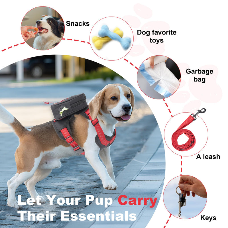 Dog Backpack Harness for Small and Medium Dogs, Adjustable Lightweight Carrier with Detachable Backpack and Leash, Water Resistant for Hiking, Training, and Daily Walks, M - PawsPlanet Australia