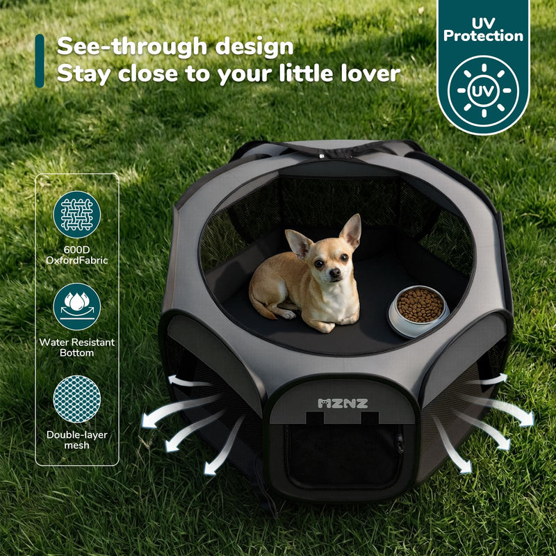 Dog Cat Playpen, Portable Puppy Pet Crate Indoor for Small Dogs Cats Rabbits, Foldable Dog Cage Enclosure for Outdoor, Pop Up Dogs Tent Kennel with Carrying Case, Dark Grey Small (29"L x 29"W x 17"H)