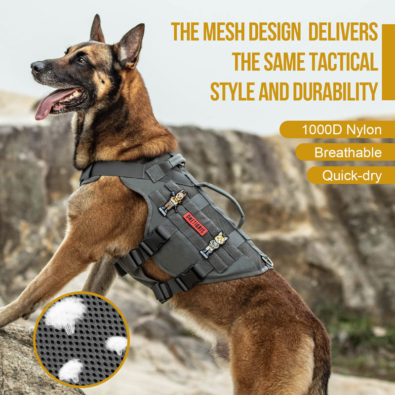 OneTigris Tactical Dog Harness for Medium Dogs No Pull Breathable Military Dog Molle Vests with Handles, Service Dogs Vest Harness for Walking Hiking Training Grey M - PawsPlanet Australia