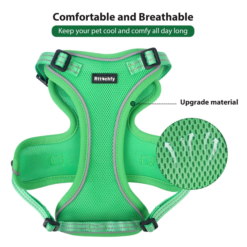 Rttochfy Cat Harness and Leash Set, Adjustable and Reflective Cat Vest, Escape Proof Kitten Harness, Easy to Put on with 3 Buckles for Cats Walking and Traveling (Green, M) M (Chest: 15.5" - 18.5") Green