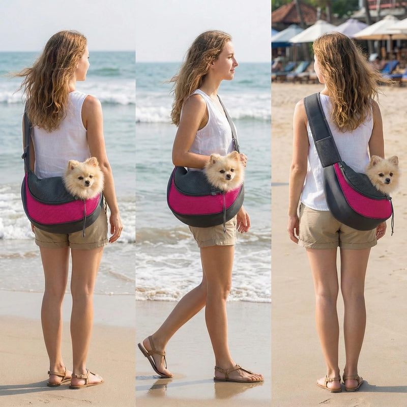 Pet Dog Sling Carrier, Breathable Mesh Adjustable Puppy Sling Carrier Hand Free for Small Dog Cat, M, Rose 13.0"L x 9.1"W x 2.0"H - PawsPlanet Australia