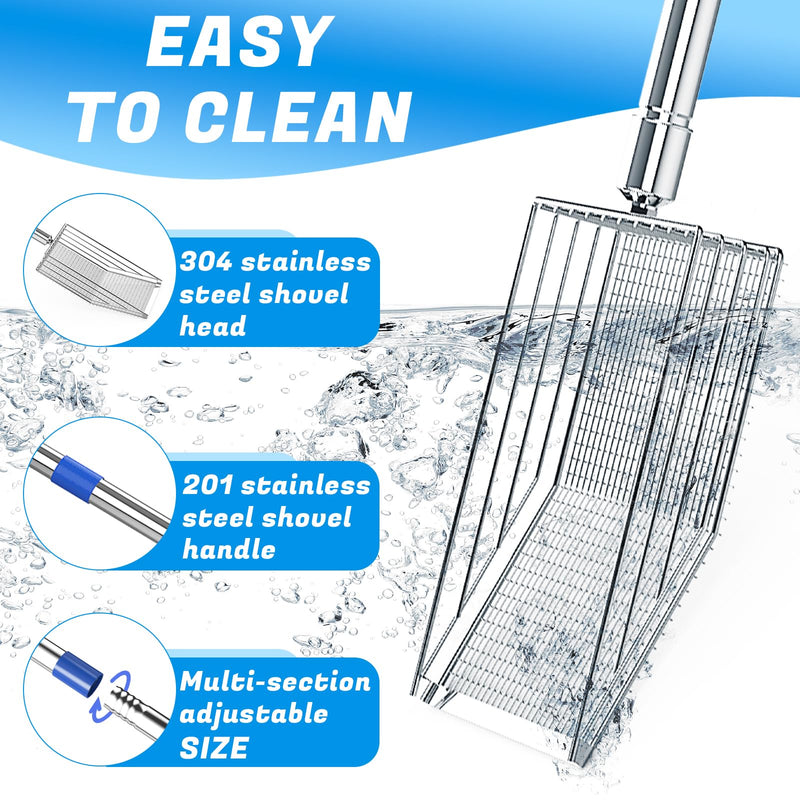 Chicken Poop Scooper, 304 Stainless Steel Shovel Head, 4-in-1 Chicken Litter Scoop with Handle for Chicken Coop & Pet Waste Cleaning, Multifunctional Litter Sifting Shovel(20 to 49") - PawsPlanet Australia