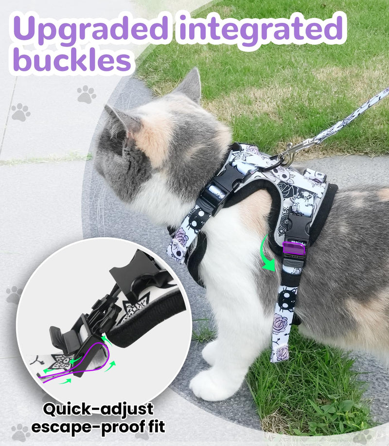 Halypet Cat Harness and Leash Set for Walking, Escape Proof Adjustable Vest Harness with 3-in-1 Integrated Buckles, Easy Control Soft Breathable Mesh with Reflective Strips for Cats, S, Moonlight Meow H604 Pro Moonlight Meow Small (7-12lb) - PawsPlanet Australia
