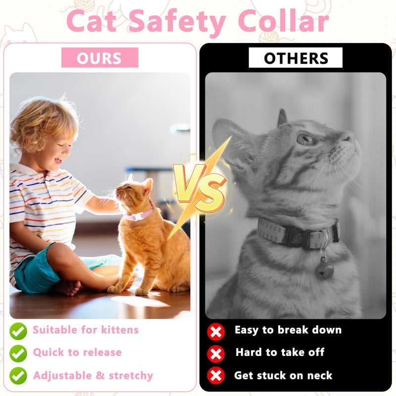 Elastic Cat Collar, Stretch Cat Collar Quick Release, Bright Colors Safety Kitten Collar Adjustable Collar for Kittens, Lightweight Soft Polyester Collars for Boy Girl Cats (Pink,S) Small Pink - PawsPlanet Australia