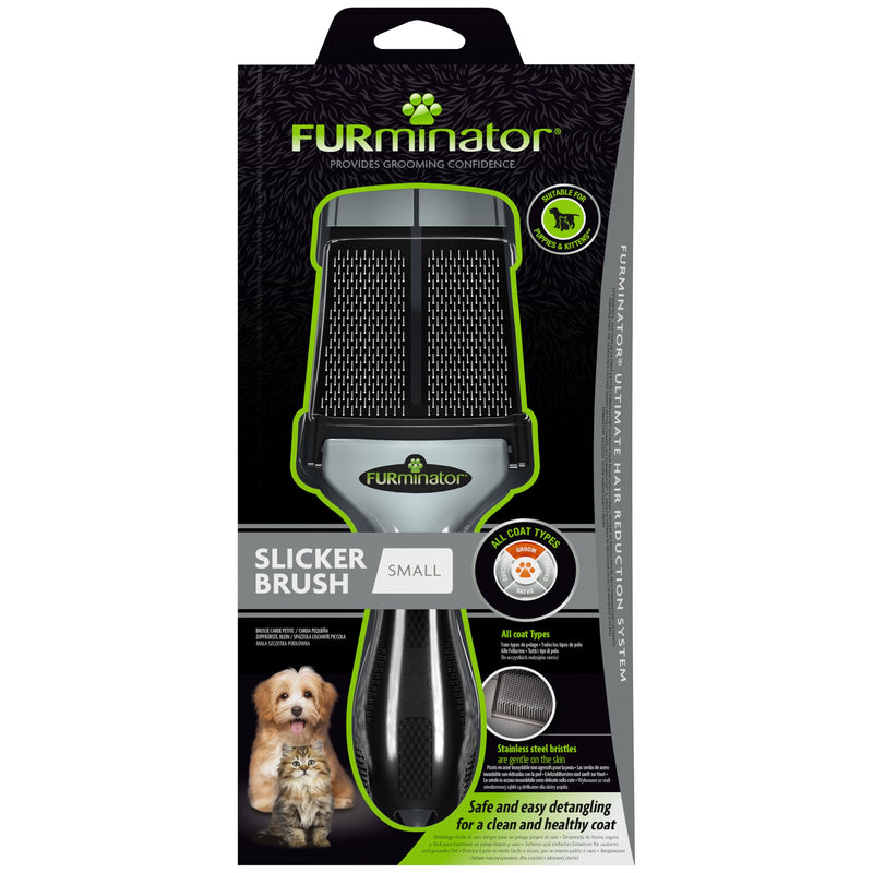 FURminator Small Slicker Brush - Gentle Grooming Tool For Small Dogs, Puppies & Kittens - Tangle Free, Glossy Coat - PawsPlanet Australia