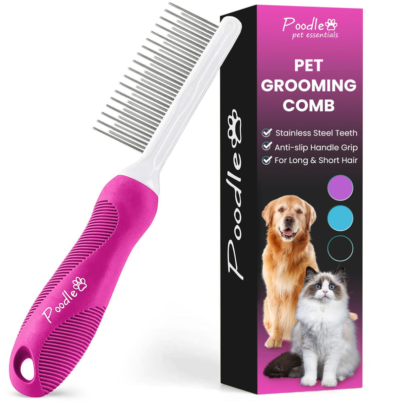 Poodle Pet Dematting Rake + Detangling Pet Comb Pink Bundle - PawsPlanet Australia