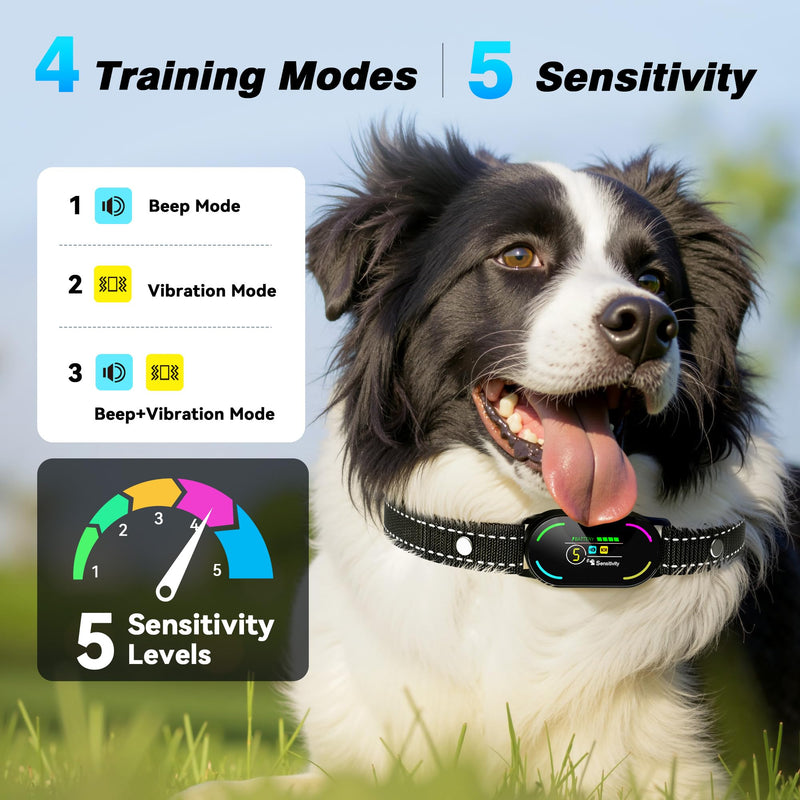 Dog Bark Collar, Rechargeable Smart Collar, with 4 Adjustable Modes Beep Vibration and 5 Adjustable Sensitivities, Bark Collar for Large Medium Small Dogs (Black) Black - PawsPlanet Australia