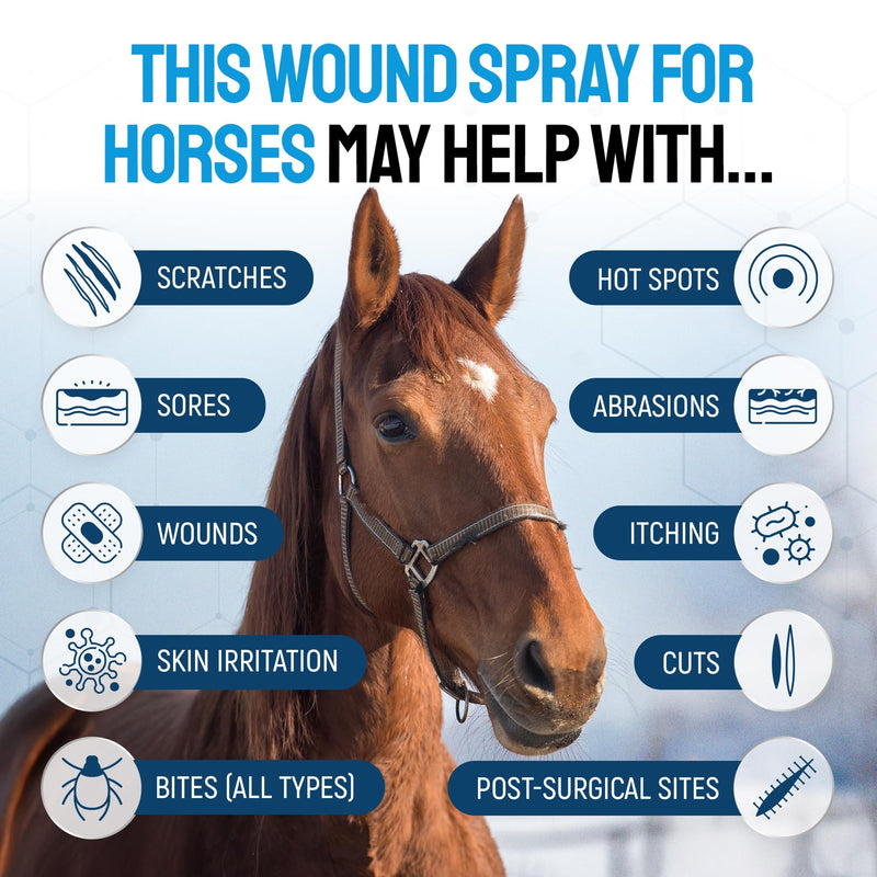 Horse Wound Care Spray with Silver – Wounds, Scratches, Cuts, Abrasions, Itching, Hot Spots, Skin Irritation – First Aid Solution and Breeds – 4 Oz Spray for Horses - PawsPlanet Australia